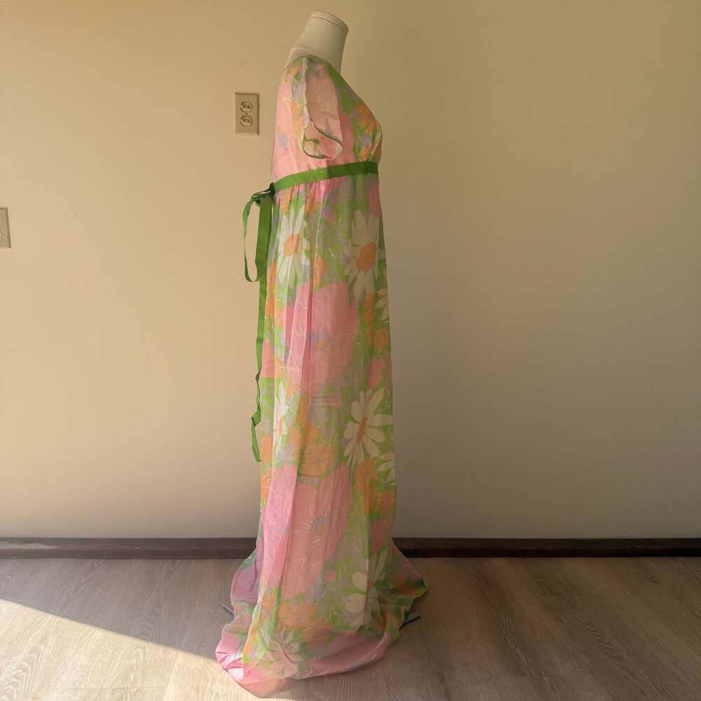 Vintage 1960s Union Label Floral Chiffon Empire Waist Maxi Dress - Picture 11 of 14